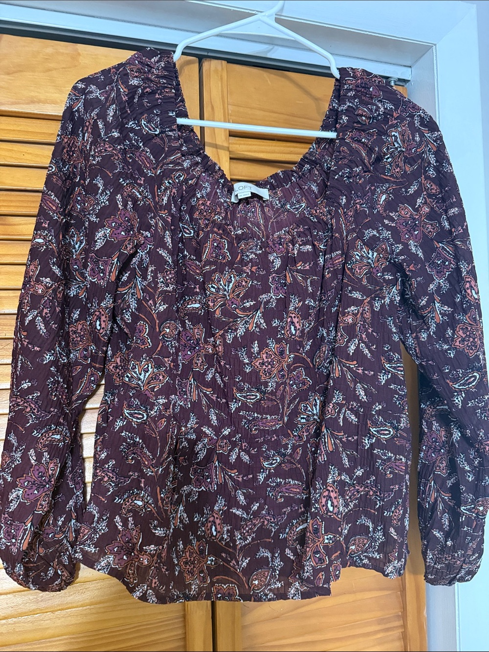 LOFT Plum Floral Peasant Blouse